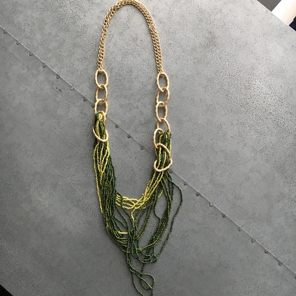 Jewelry - Green Drapey Beaded Necklace on Large Gold Loops